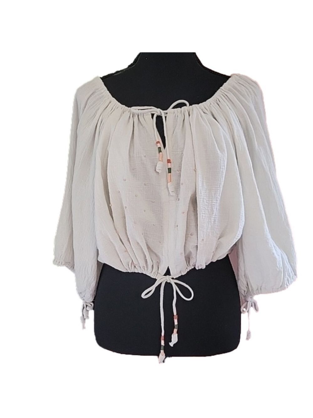 One of a Kind Upcycled/Embellished Two Little Sisters Crop Peasant Top Size 10